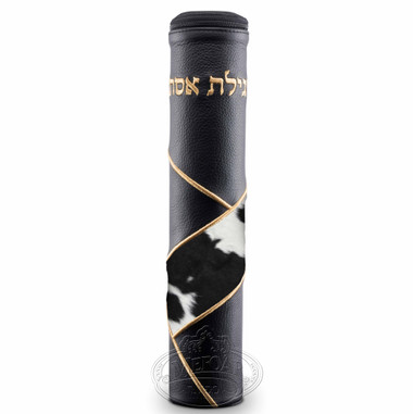 Black  Megillah Holder, with Black And White Fur and Gold Embroidery