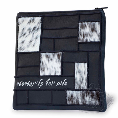 Boxed Beauty, Elegant Style Tallis / Tefillin Bag, Black Leather/Black and whiteFur