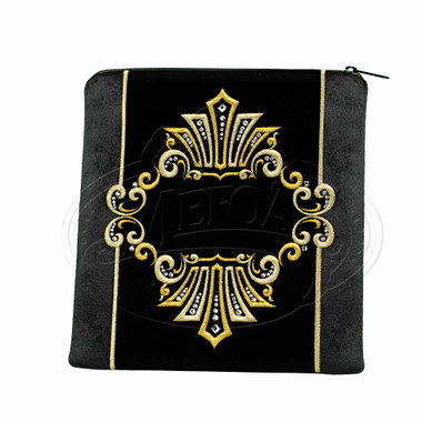 Black Shiny Velvet  With Black Velvet Tallis and Teffilin Bag, Gold Emb #474