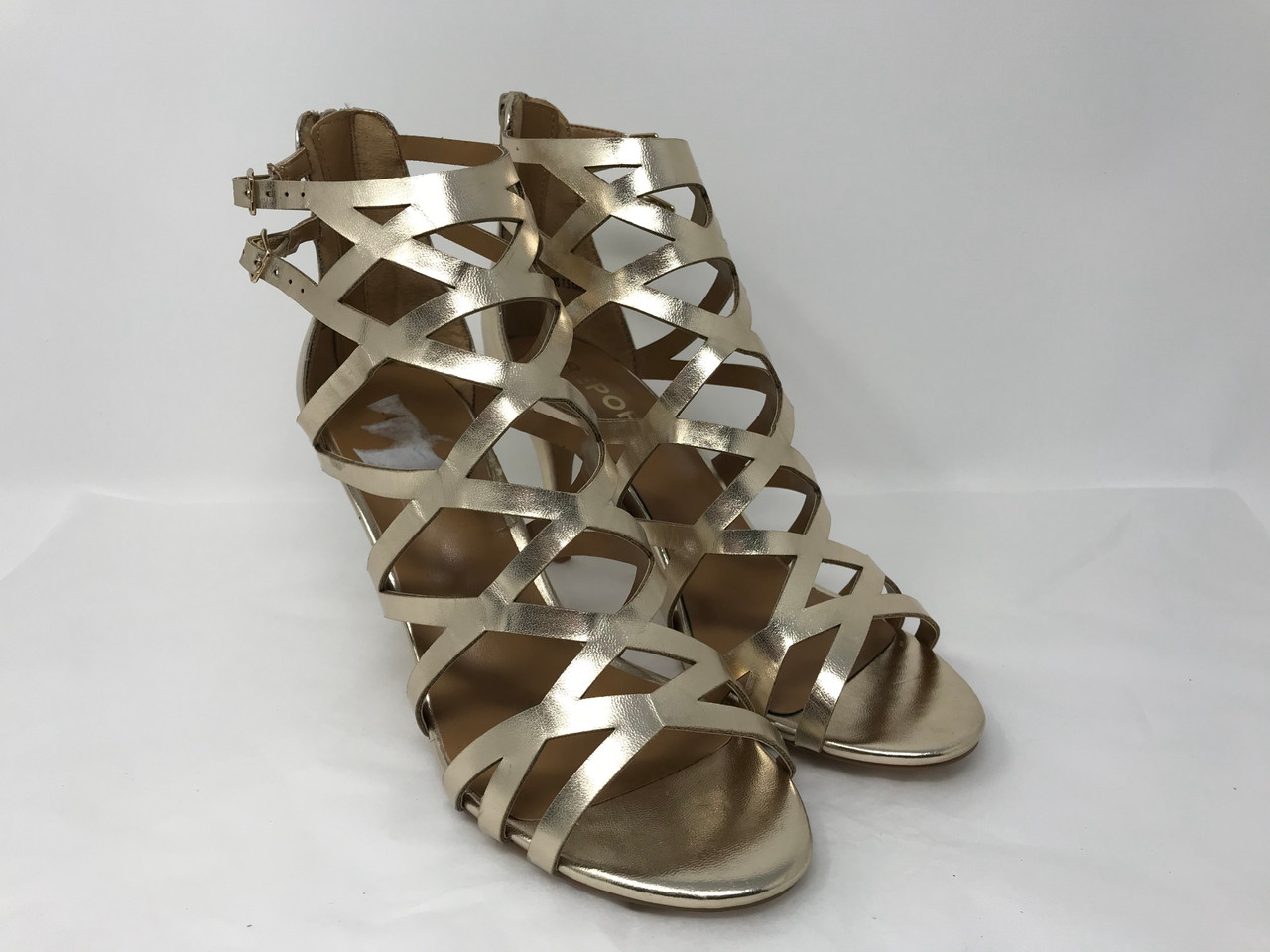 Gold Multi-Strap Gladiator Sandals Stiletto Heels Back Zip Hollow Out Shoes  | Up2Step