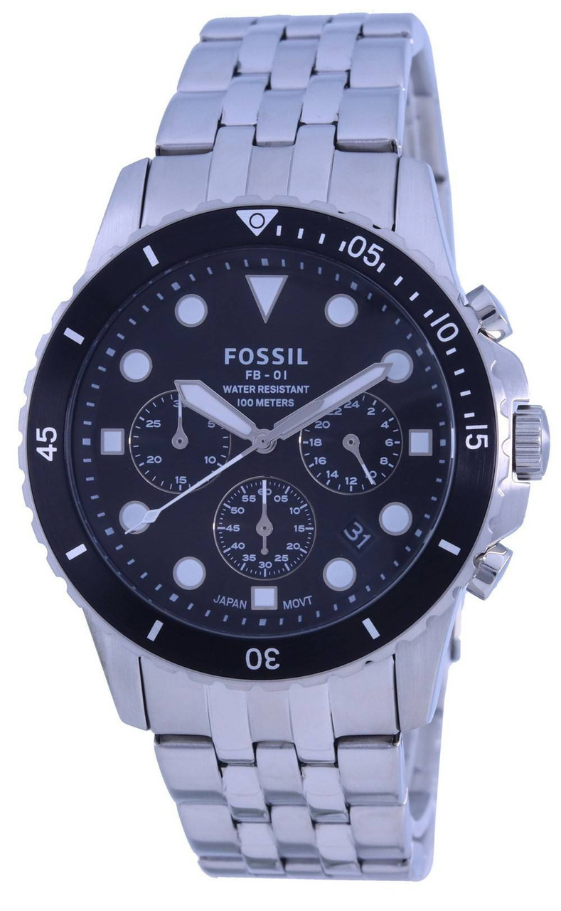 Fossil FB-01 Chronograph Black Dial Stainless Steel Quartz FS5837 100M  Men's Watch