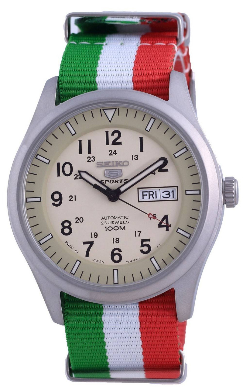 Seiko 5 Sports Military Automatic Japan Made SNZG07J1-var-NATO23 100M Men's  Watch | Lahdee