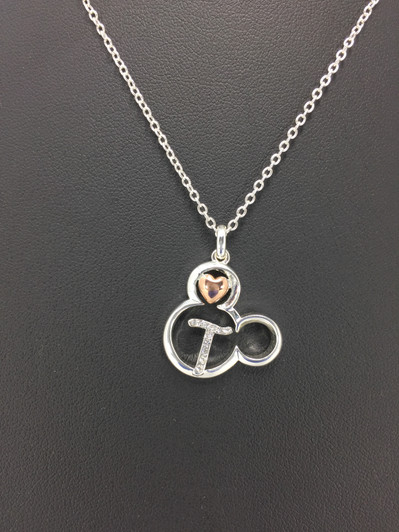Disney Women Mickey Letter T Initial Crystal Pendant Necklace