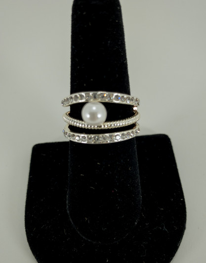 Charter Club Women Pearl & Pave Crystals Band Ring