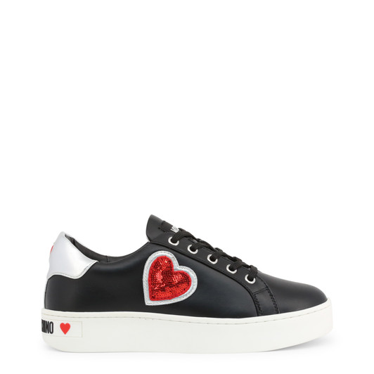 Love Moschino JA15063G1AIF Womens Leather Sneakers, Black (17273661-P)