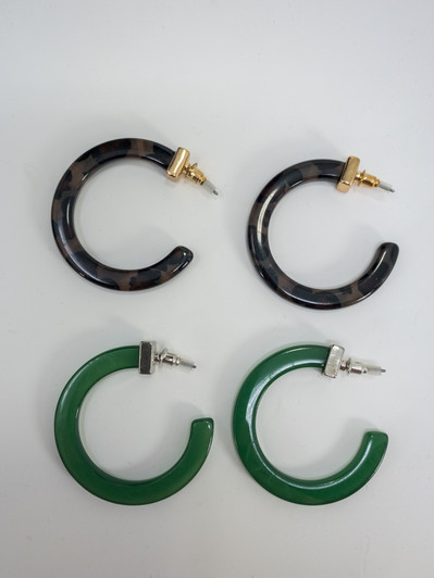 Steve Madden Women 2 Pc Green & Leopard Hoop Earrings (18485372-P)
