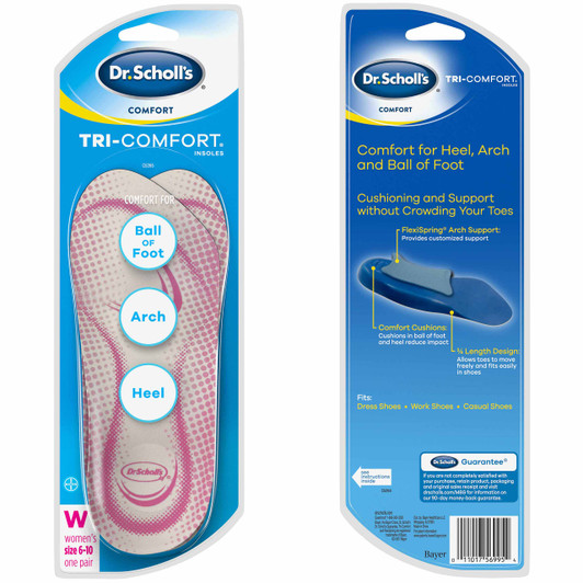 Dr. Scholl's Women's Tri-Comfort Insoles for heel, arch and ball of foot (Size 6-10)