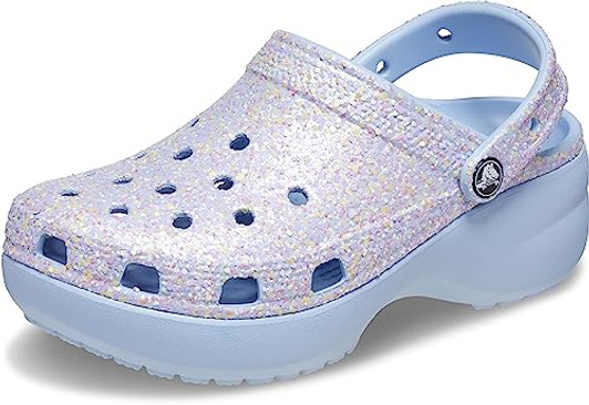 Crocs Women's Classic Platform Glitter Clog, Platform Shoes, Blue Calcite/Multi, 8 US