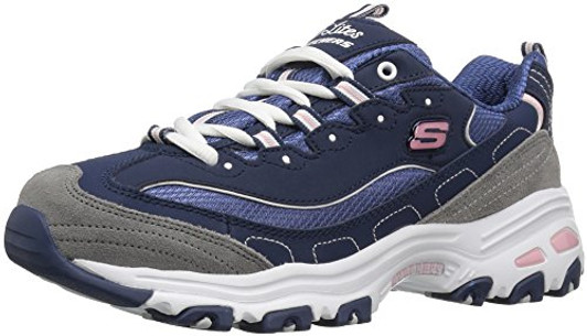 Skechers Sport Women's D'Lites Memory Foam Lace-up Sneaker,Navy/Grey/White,9 M US