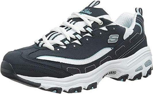 Skechers womens D'lites - Life Saver Memory Foam Lace-up Sneaker,Navy/White,8.5 W US