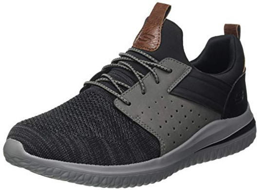 Skechers Men's Delson 3.0-Cicada Knitted Bungee Lace Slip On, Black/Grey, 11