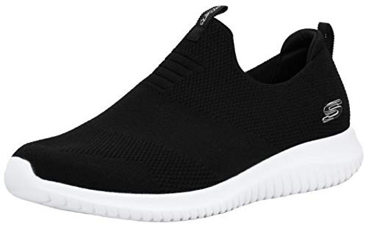 Skechers Ultra Flex First Take Womens Slip On Walking Sneakers, Black/White, 8