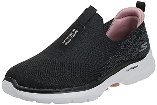 Skechers womens Go Walk 6 - Glimmering Sneaker, Black/Pink, 8 US