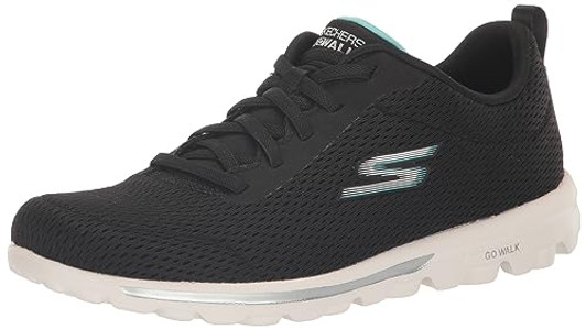 Skechers Women's GO Walk Travel-Fun Journey Sneaker, Black/Aqua, 8