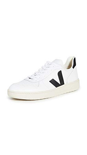 Veja Men's V-10 Leather Sneakers, Extra White/Black, 9 Medium US