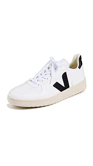 Veja Women's V-10 Lace Up Sneakers, White/Black, 8 Medium US