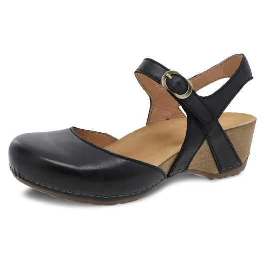 Dansko Tiffani Wedge Sandal for Women Cushioned, Contoured Footbed for All-Day Comfort and Support Black Sandals 6.5-7 M US