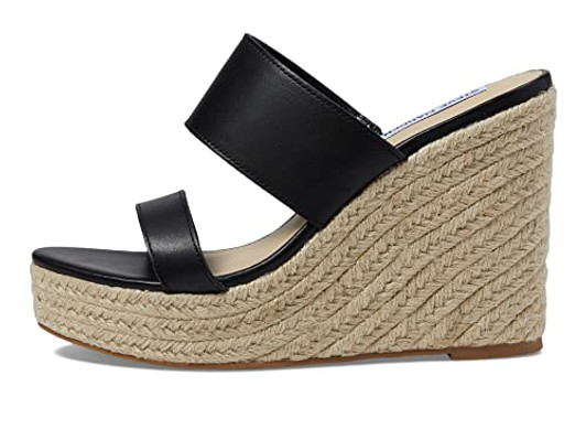 Steve Madden Sunrise Wedge Sandal Black Leather 10 M