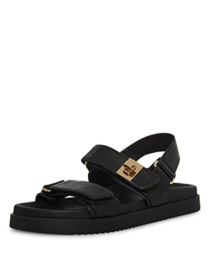 Steve Madden Women's Mona Sandal, Black Leather, 7.5