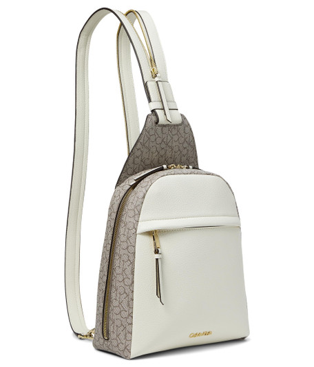 Calvin Klein, Womens, Mia Signature Backpack, Almond/Taupe/White, Medium