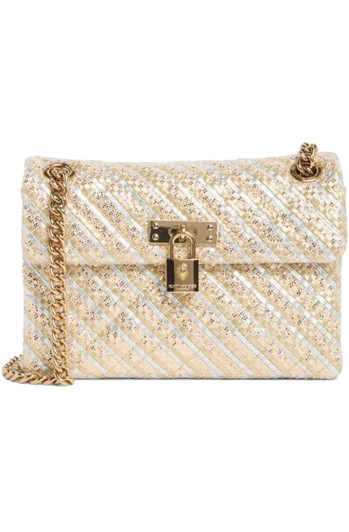 Kurt Geiger London Mini Brixton Leather Shoulder Bag Crossbody (Metallic/Champagne Fabric)