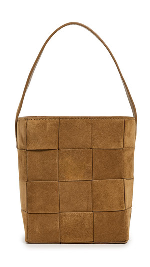 Loeffler Randall Women's Laith Wide Woven Top Handle Bag, Toffee, Tan, Brown, One Size