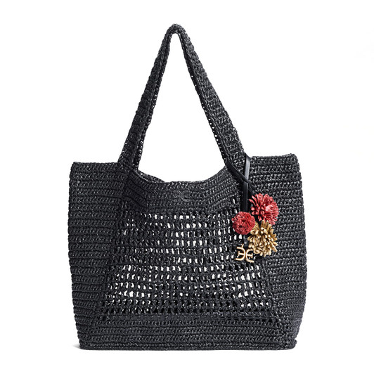 Sam Edelman Marcie Open Weave raffia Tote Bag Black