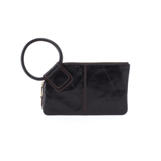 HOBO Sable Leather Wristlet Clutch with Circular Handle, Zippered Closure, Credit Card Organizer, & Interior Zip Pocket, Black
