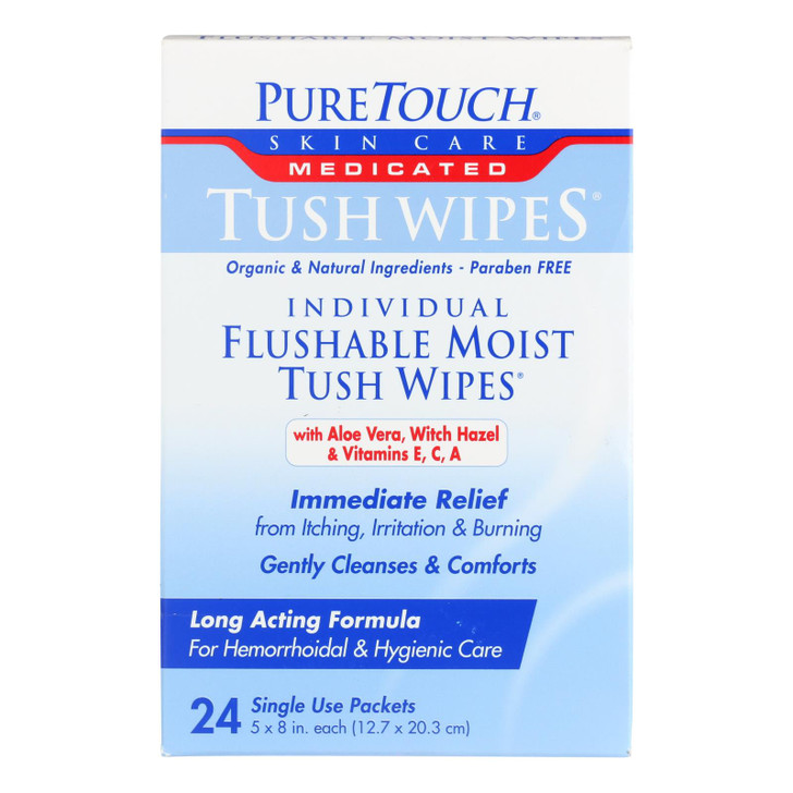 Puretouch Individual Flushable Moist Tush Wipes - 24 Packets