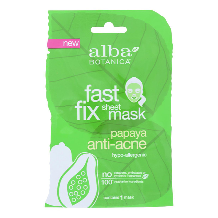 Alba Botanica - Fast Fix Sheet Masks - Papaya Anti- Acne - Case of 8 - 1 count