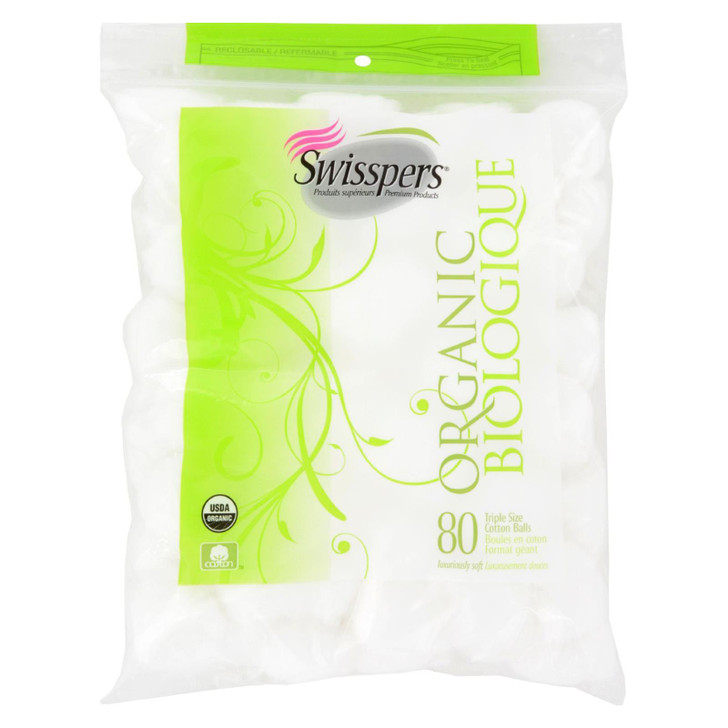 Swisspers Organic Triple Size Cotton Balls - 80 Pack