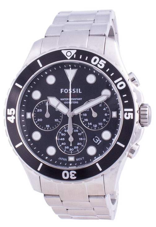 Fossil FB-03 Chronograph Black Dial Silver Steel Strap Watch for Men - FS5725