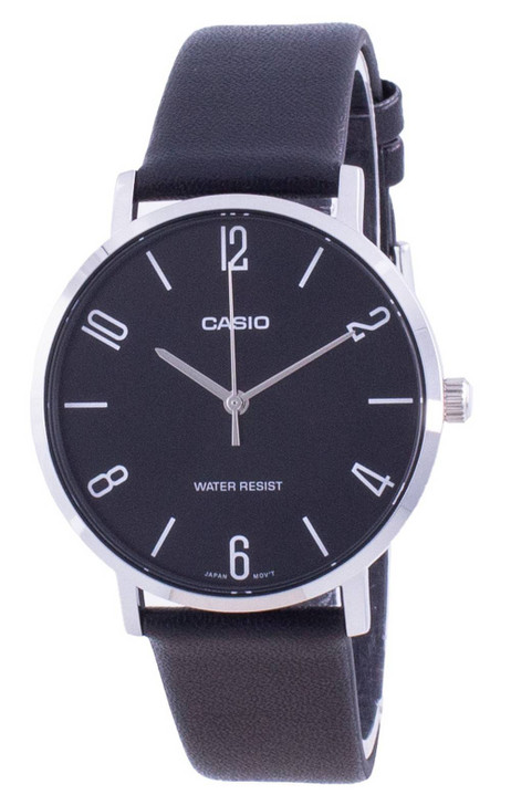 Casio Black Dial Leather Strap Quartz MTP-VT01L-1B2 MTPVT01L-1B2 Men's Watch