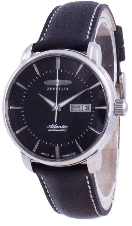 Zeppelin Atlantik Black Dial Leather Strap Automatic 8466-2 84662 Men's Watch