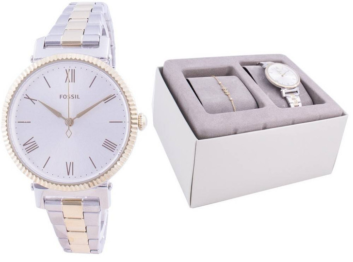 Fossil Daisy Silver Dial Stainless Steel Quartz ES4914SET With Gift Set Women's Watch