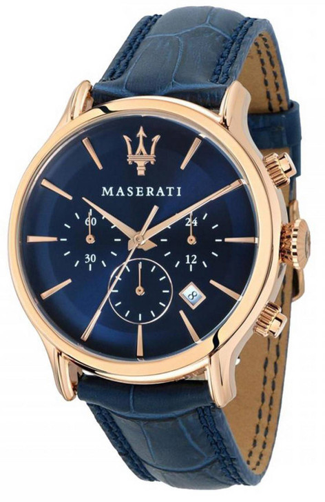 Maserati Epoca Chronograph Blue Dial Leather Strap Quartz R8871618013 100M Men's Watch