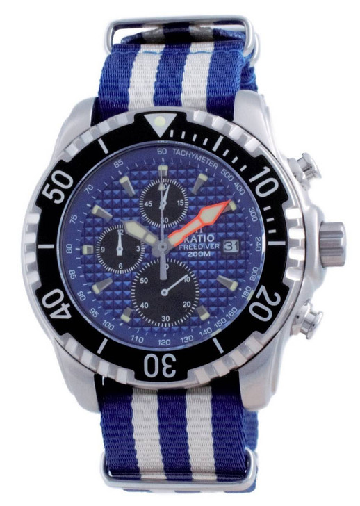 Ratio Free Diver Chronograph Nylon Quartz Diver's 48HA90-17-CHR-BLU-var-NATO2 200M Men's Watch