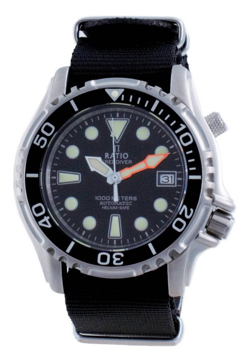 Ratio Free Diver Helium Safe Nylon Automatic Diver's 1066KE20-33VA-BLK-var-NATO4 1000M Men's Watch