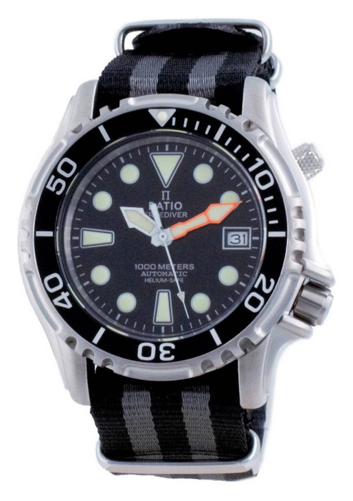 Ratio Free Diver Helium Safe Nylon Automatic Diver's 1066KE20-33VA-BLK-var-NATO1 1000M Men's Watch