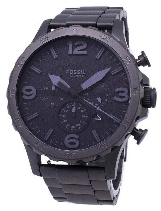 Fossil Nate Chronograph Black Dial Black Ion-plated JR1401 Men's