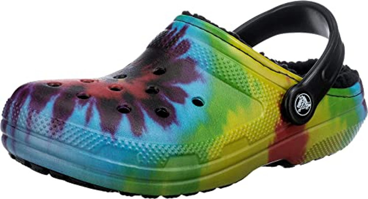 Crocs Unisex-Adult Classic Tie Dye Lined Clogs | Fuzzy Slippers, Rainbow Tie Dye, 11 Women/9 Men