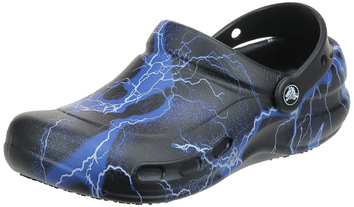 Crocs Unisex Bistro Graphic Clogs, Slip Resistant Work Shoes, Black/Lightning, 13 Women/11 Men
