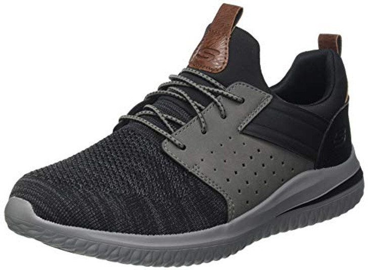 Skechers Men's Delson 3.0-Cicada Knitted Bungee Lace Slip On, Black/Grey, 11