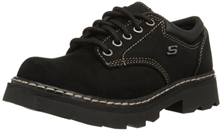 Skechers Women's Parties-Mate Oxford,Black Suede Leather,10 M US