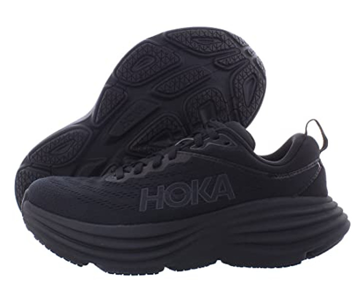 HOKA Bondi 8 Womens Sneakers, 8.5 US, Black/Black | Lahdee.