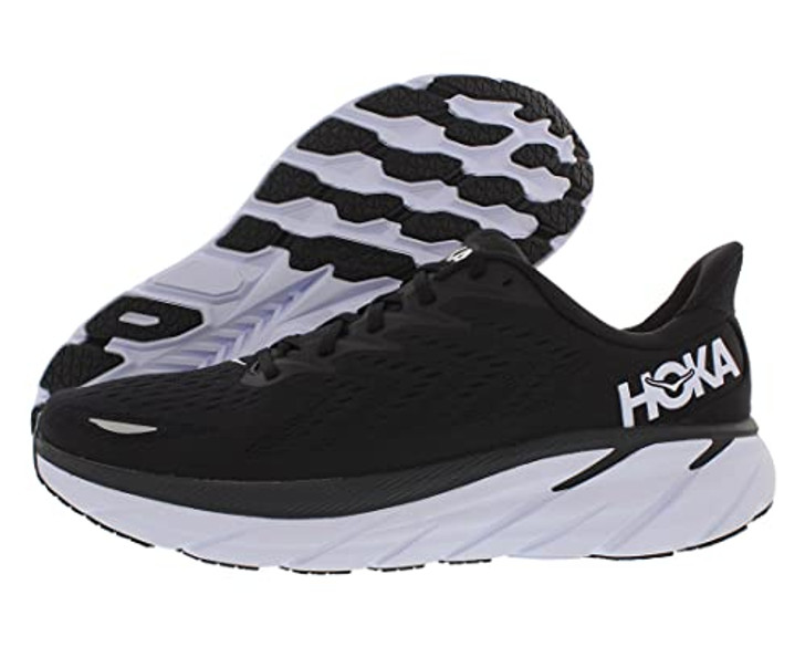 HOKA Clifton 8 Womens Shoes, 10.5 US, Black/White