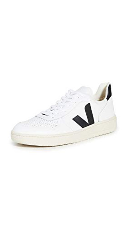 Veja Men's V-10 Leather Sneakers, Extra White/Black, 11 Medium US