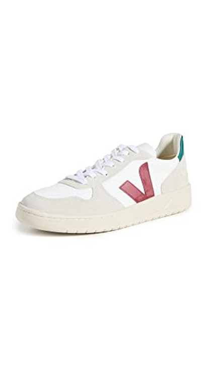 Veja Men's V-10 B-Mesh Sneakers, White/Marsala/Brittany, 9 Medium US