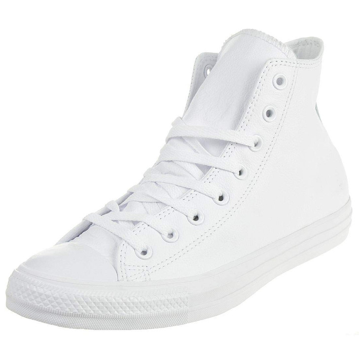 Converse Chuck Taylor All Star Leather High Top Sneakers, White Monochrome, 9 Men / 11 Women