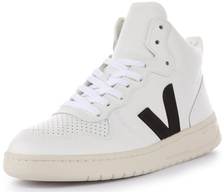 Veja V-15 Women's Lace Up Leather Trainers (White Black, 9 US)